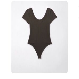 American Eagle Outfitters Ribbed Scoop Bodysuit - Dark Gray